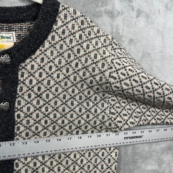 VTG LL Bean Norwegian Cardigan Sweater Wool Blend Knit Clasp Nordic Fair Isle - Picture 6 of 7
